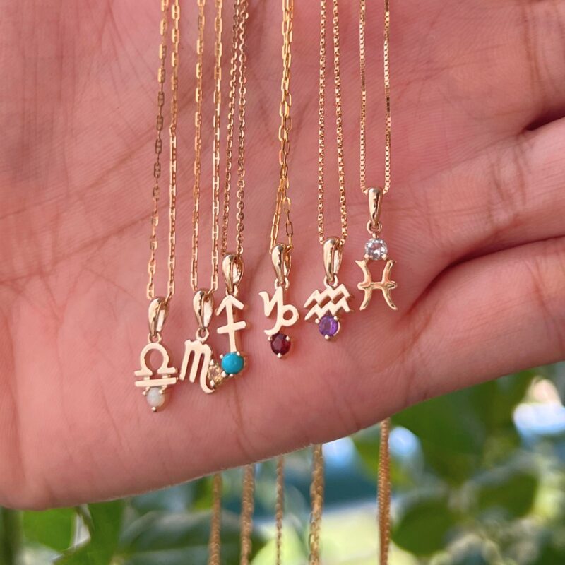 Aquarius with Amethyst Pendant, 10K Solid Gold, Dainty Gold Necklace - Image 9