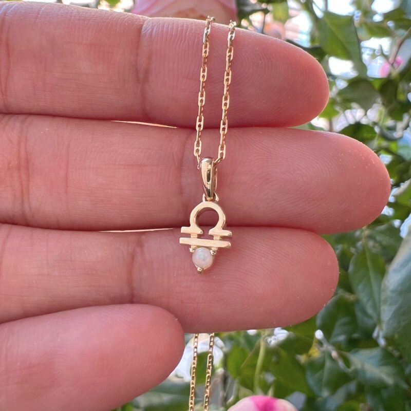Libra with Opal Pendant, 10K Solid Gold, Dainty Gold Necklace - Image 7