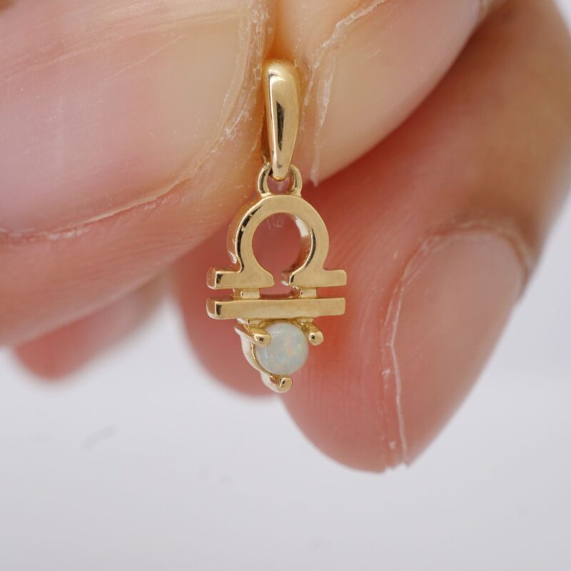 Libra with Opal Pendant, 10K Solid Gold, Dainty Gold Necklace - Image 4