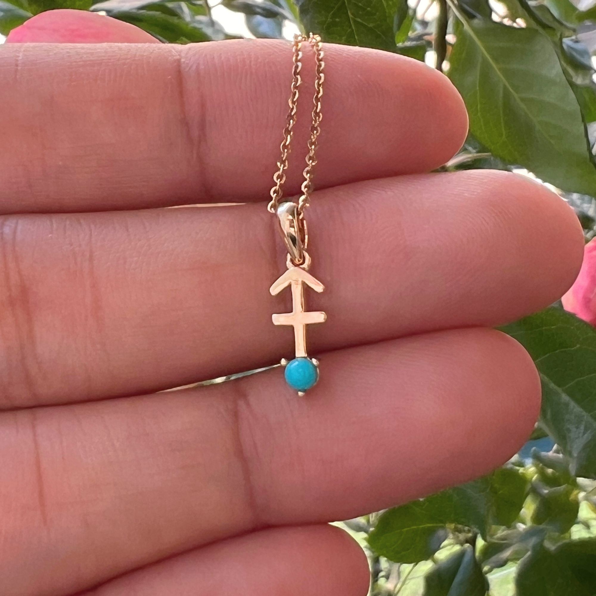 Sagittarius with Turquoise Pendant, 10K Solid Gold, Dainty Gold Necklace - Image 6