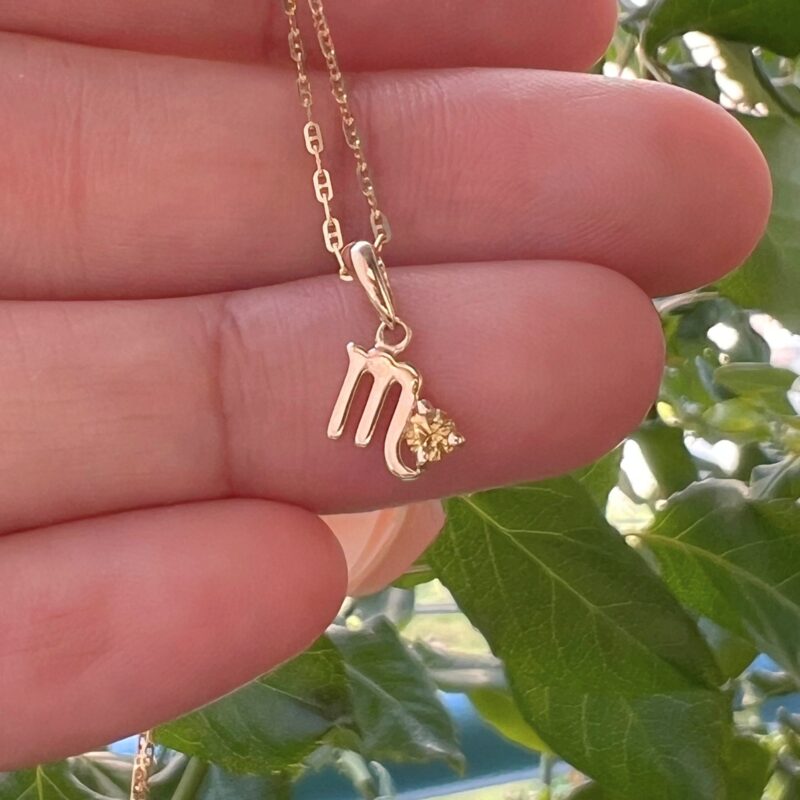 Scorpio with Yellow Sapphire Pendant, 10K Solid Gold, Dainty Gold Necklace - Image 7