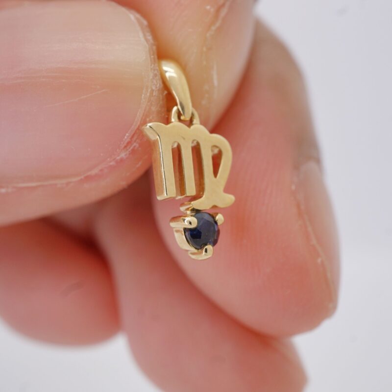 Virgo and Blue Sapphire Pendant, 10K Solid Gold, Dainty Gold Necklace - Image 4