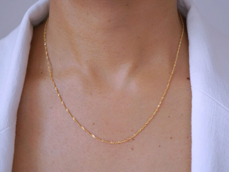 Singapore Chain Necklace 18K Solid Gold