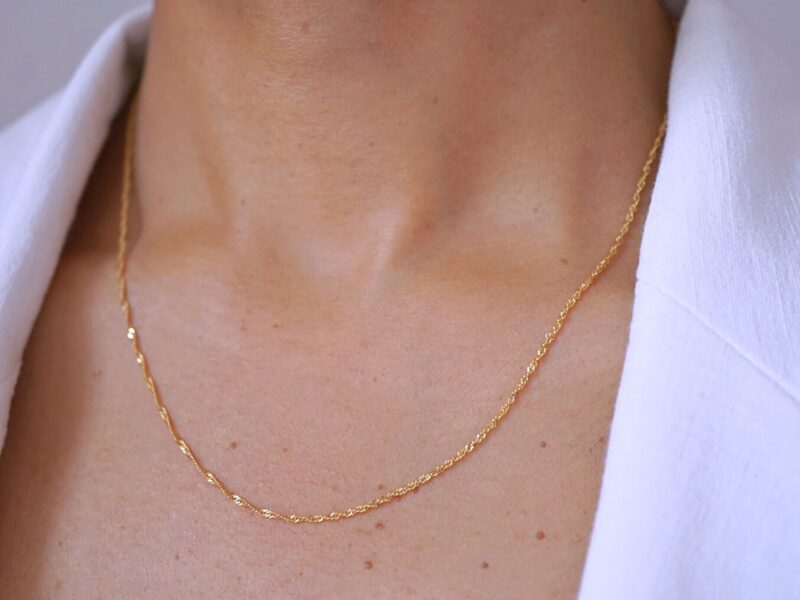 Singapore Chain Necklace 18K Solid Gold - Image 2
