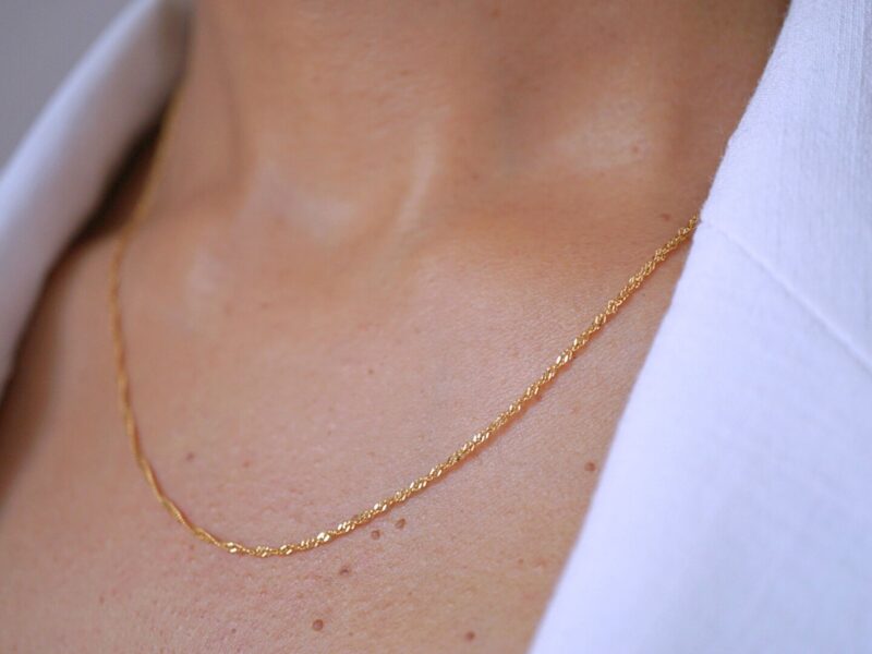 Singapore Chain Necklace 18K Solid Gold - Image 3