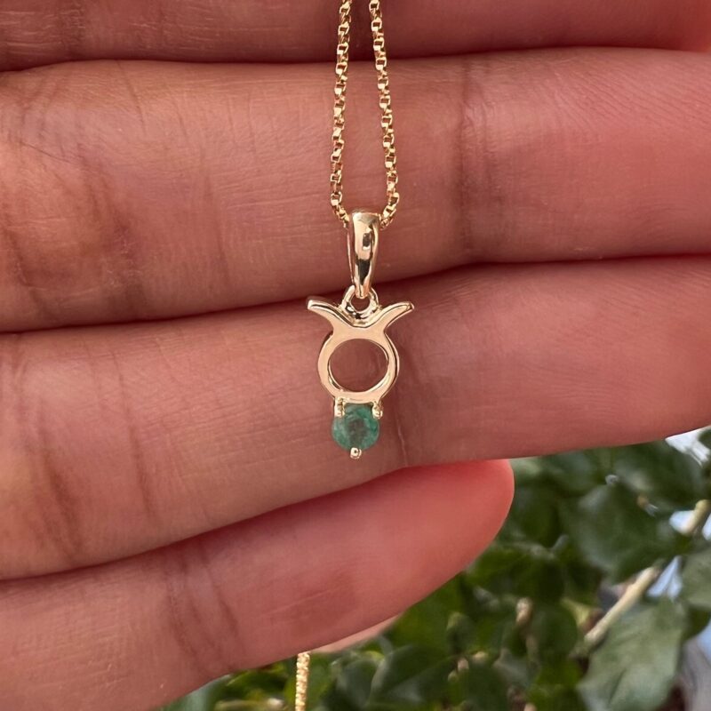Taurus with Emerald Pendant, 10K Solid Gold, Dainty Gold Necklace - Image 6