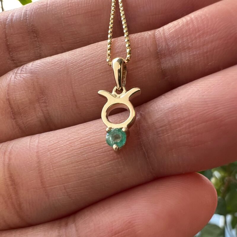 Taurus with Emerald Pendant, 10K Solid Gold, Dainty Gold Necklace - Image 7