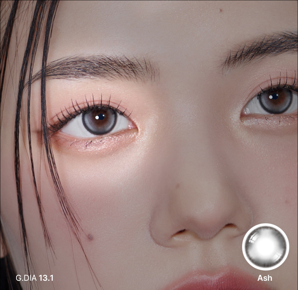 MYFiPN Polin Ash monthly colored contacts in soft ash gray. Silicone hydrogel lenses with 45% water content for comfort. Available in plano 0.00 to -8.00 prescription.