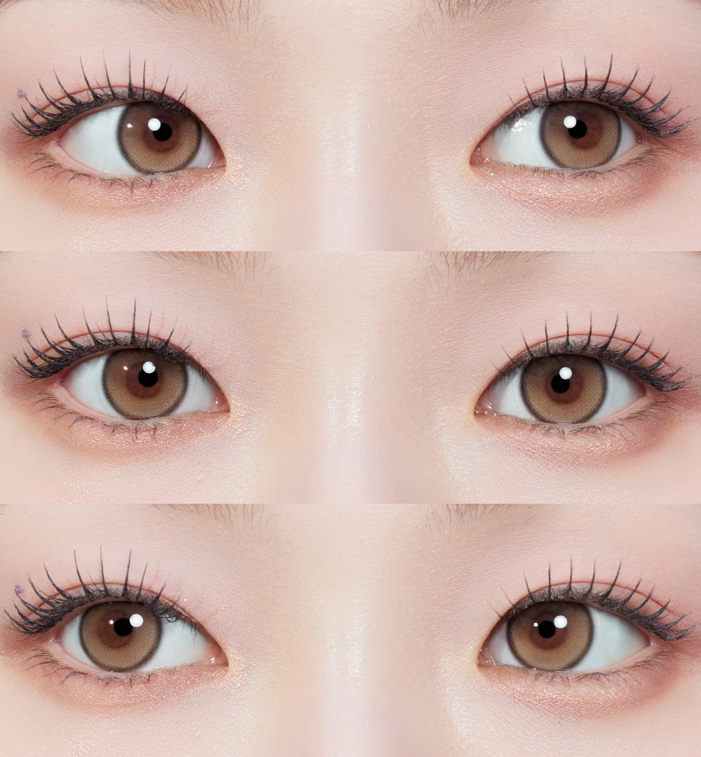 MYFiPN Biv Oatmeal monthly colored contacts with a soft filter-like oatmeal brown tone and defined limbal ring. Silicone hydrogel lenses available in 0.00 to -8.00.