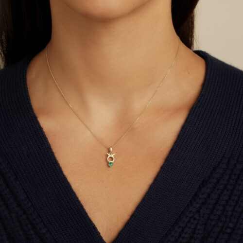 10K solid gold Taurus pendant necklace with natural emerald. Genuine Au 417 zodiac jewelry symbolizing strength, prosperity, and love. Premium gift ready.