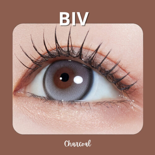 MYFiPN Biv Charcoal monthly colored contacts with a smoky charcoal gray tone and defined limbal ring. Silicone hydrogel lenses available in plano and prescription 0.00–-8.00.