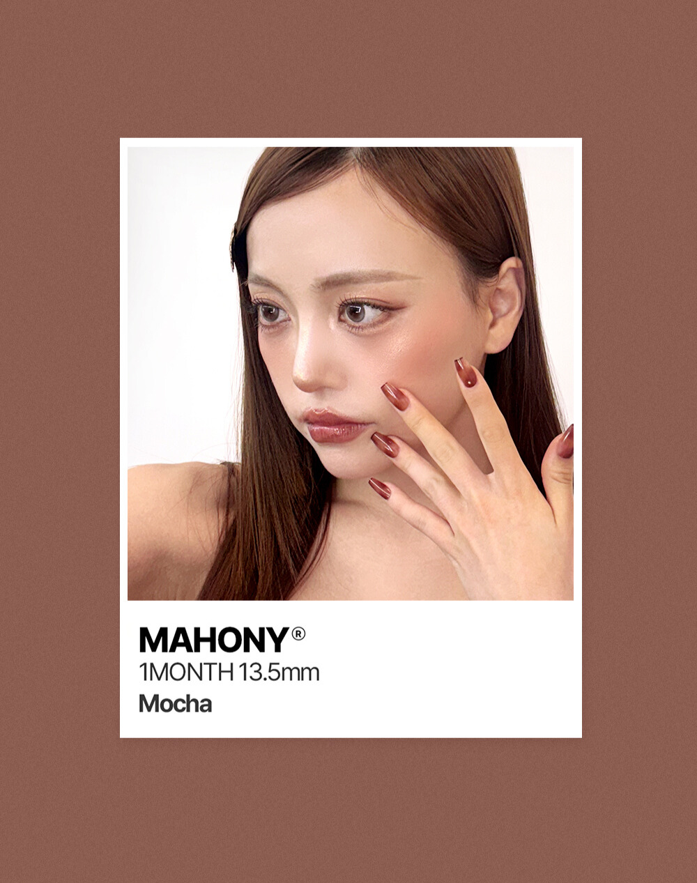 MYFiPN Mahony Mocha Ash monthly colored contacts feature a soft mocha ash tone that enhances dark eyes naturally. Available in plano & prescription (0.00 to -8.00).