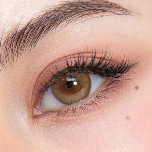 OLENS French Shine Hazel monthly colored contacts. Warm hazel tone with soft shine, natural blend, no harsh ring. Available 0.00 to -8.00, including plano.