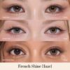 OLENS French Shine Hazel monthly colored contacts. Warm hazel tone with soft shine, natural blend, no harsh ring. Available 0.00 to -8.00, including plano.