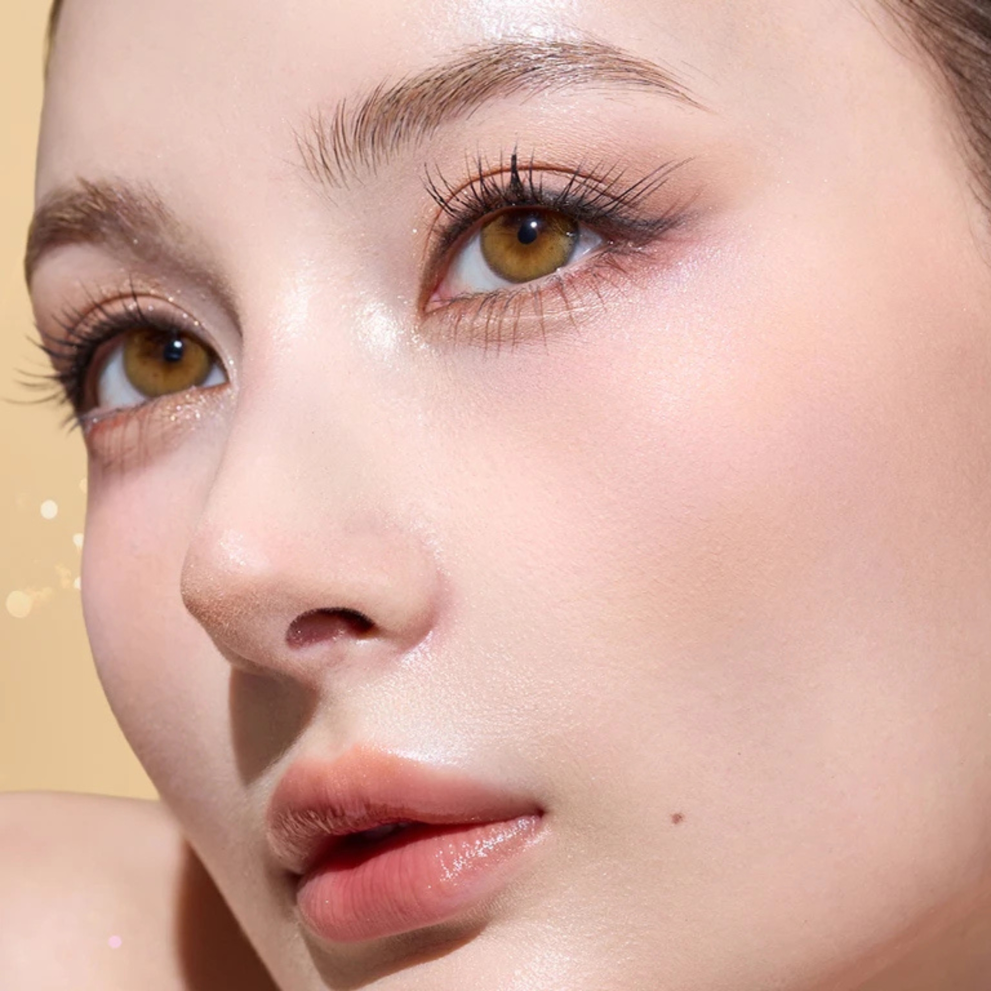 OLENS French Shine Hazel monthly colored contacts. Warm hazel tone with soft shine, natural blend, no harsh ring. Available 0.00 to -8.00, including plano.
