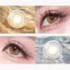 OLENS French Shine Hazel monthly colored contacts. Warm hazel tone with soft shine, natural blend, no harsh ring. Available 0.00 to -8.00, including plano.