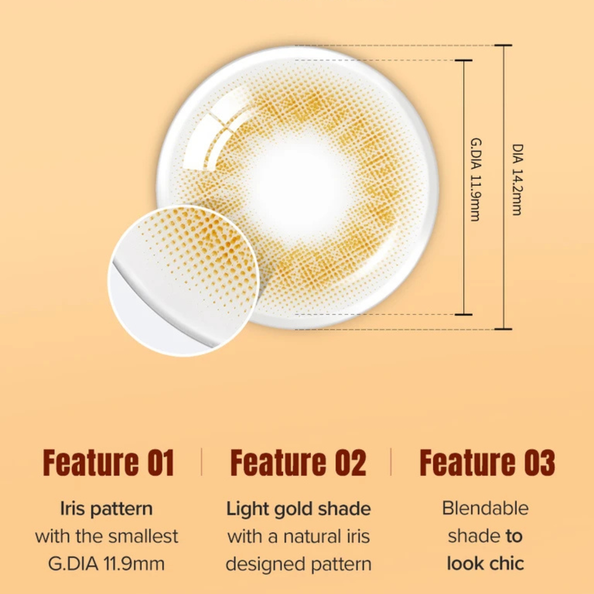 OLENS Scandi Hazel monthly colored contacts for dark eyes. Soft hazel blend, natural look, no harsh ring. Korean FDA-approved. Powers 0.00 to -8.00.