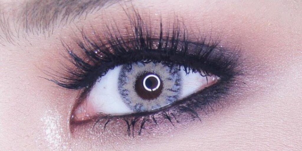 Pitchy Lamune Gray colored contacts for dark eyes include a soft layered blend that creates a calm gray tone with smooth transition. 0.00 to -10.00.