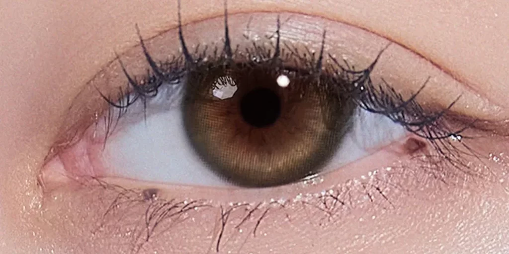Hapa Kristin Bittersweet Olive true olive colored contacts for dark eyes with warm desaturated finish