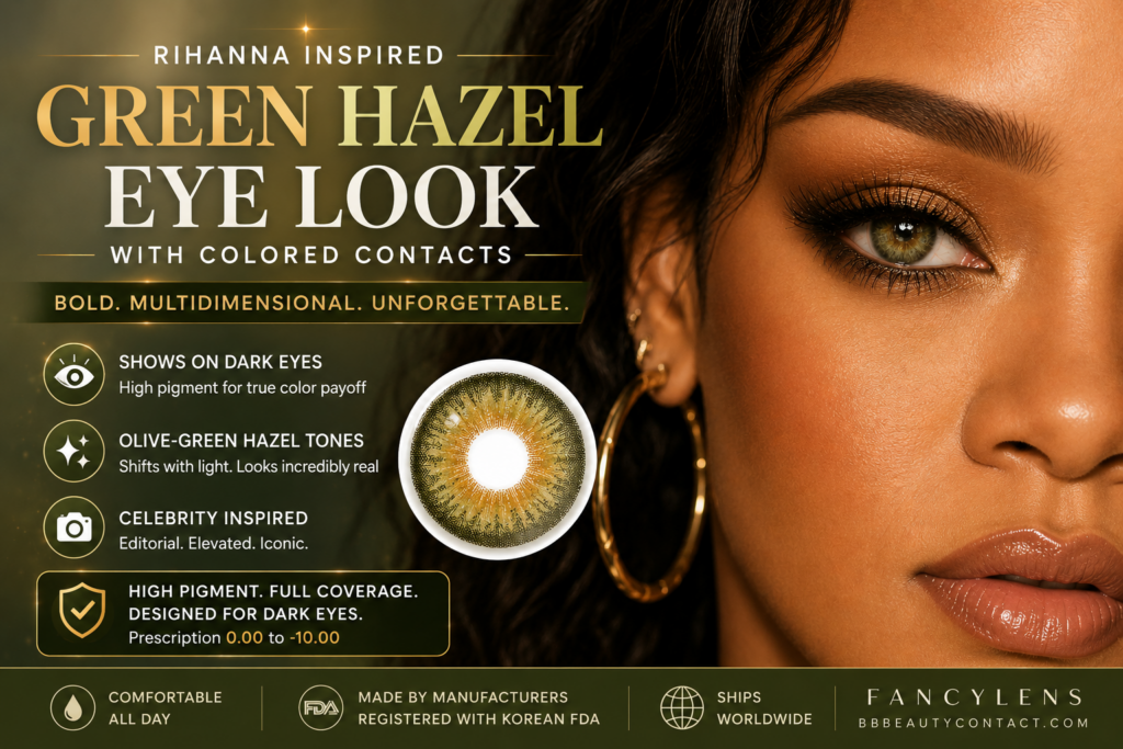 Rihanna-inspired green hazel eye look