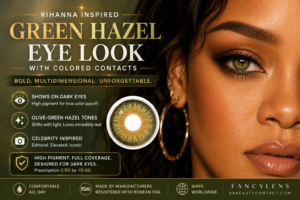 Rihanna-inspired green hazel eye look