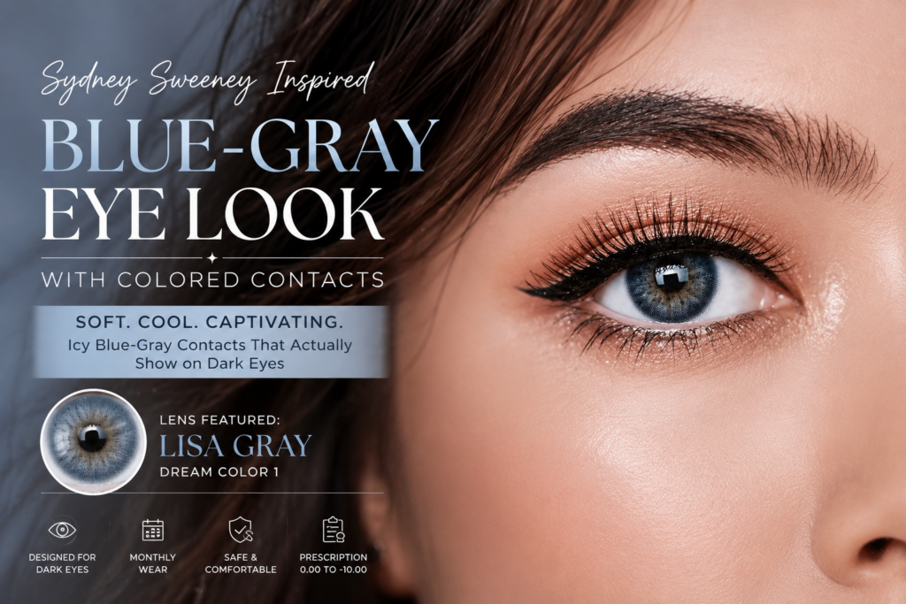 Sydney Sweeney blue-gray eye look