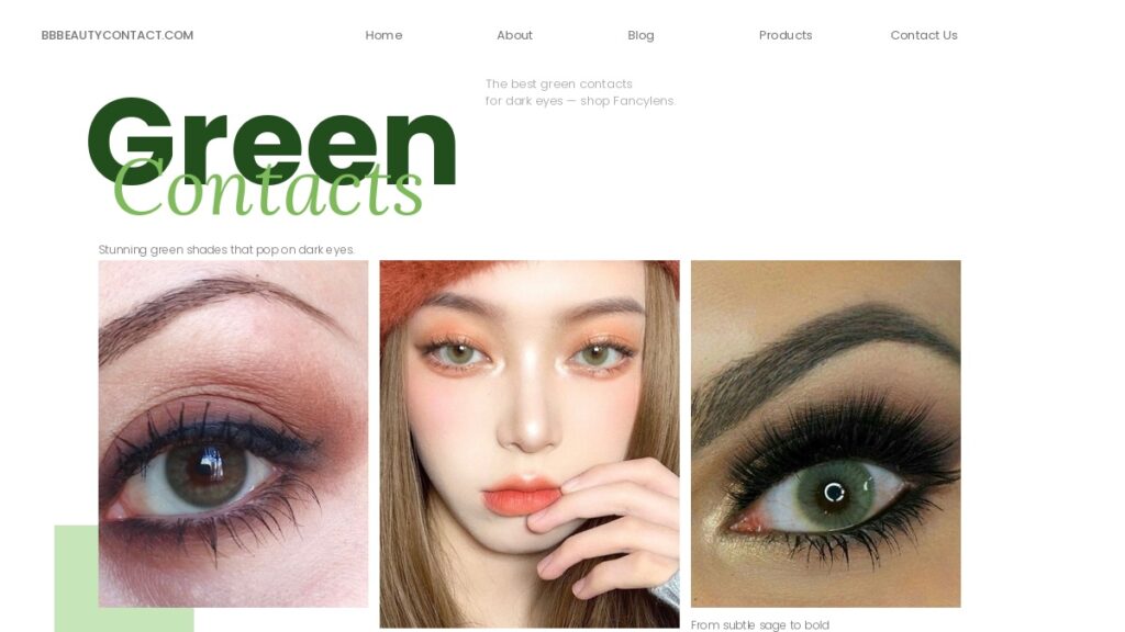 Green contacts that actually show on dark eyes — best opaque monthly & yearly picks for 2026. Earthy olive to vivid emerald. Prescription 0.00 to -10.00. Ships worldwide.