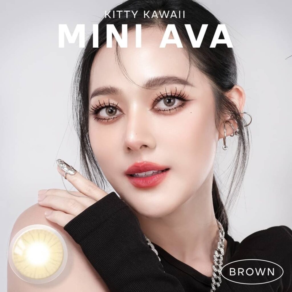 Kitty Kawaii Ava Brown colored contacts for dark eyes enhance your eyes with a bright brown tone that adds warmth and a clear, glowing effect. 0.00 to -10.00.