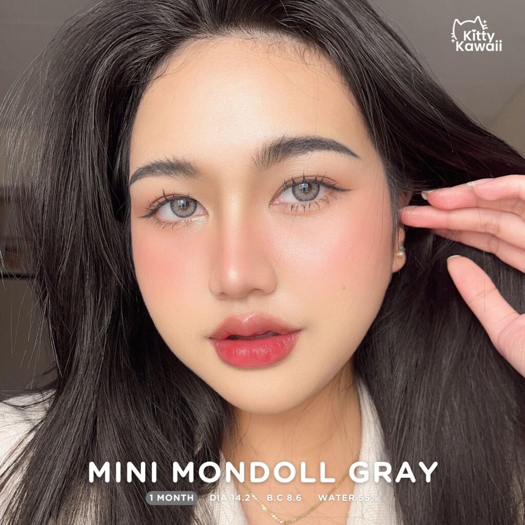 Kitty Kawaii Mondoll Gray Colored Contacts for Dark Eyes provide a clear gray tone with soft enlargement. The lightweight design ensures even coverage, giving you a defined yet wearable look for daily use.