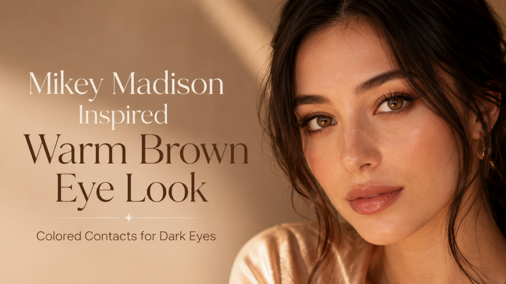 Mikey Madison Inspired Warm Brown Eye Look With Colored Contacts