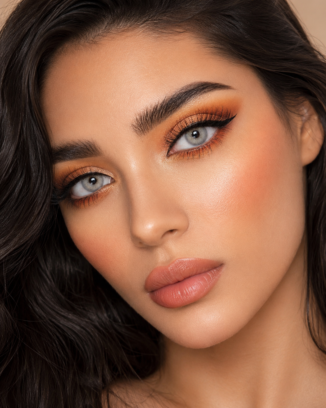 Model wearing colored contacts for dark eyes