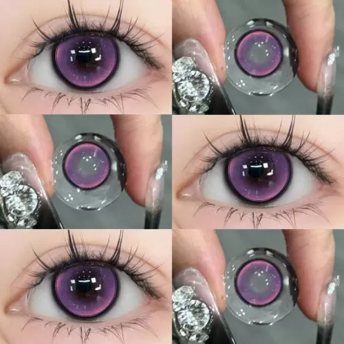 Shop Shinye West Purple 6-Month Colored Contacts for dark eyes with a dreamy pink-purple blend. Available in powers 0.00 to -4.50.