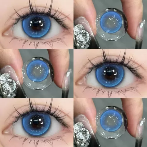 Shop Shinye Mint Blue 6-Month Colored Contacts for dark eyes with a fresh mint-blue shade and dreamy, dimensional color. Available in powers 0.00 to -4.50.