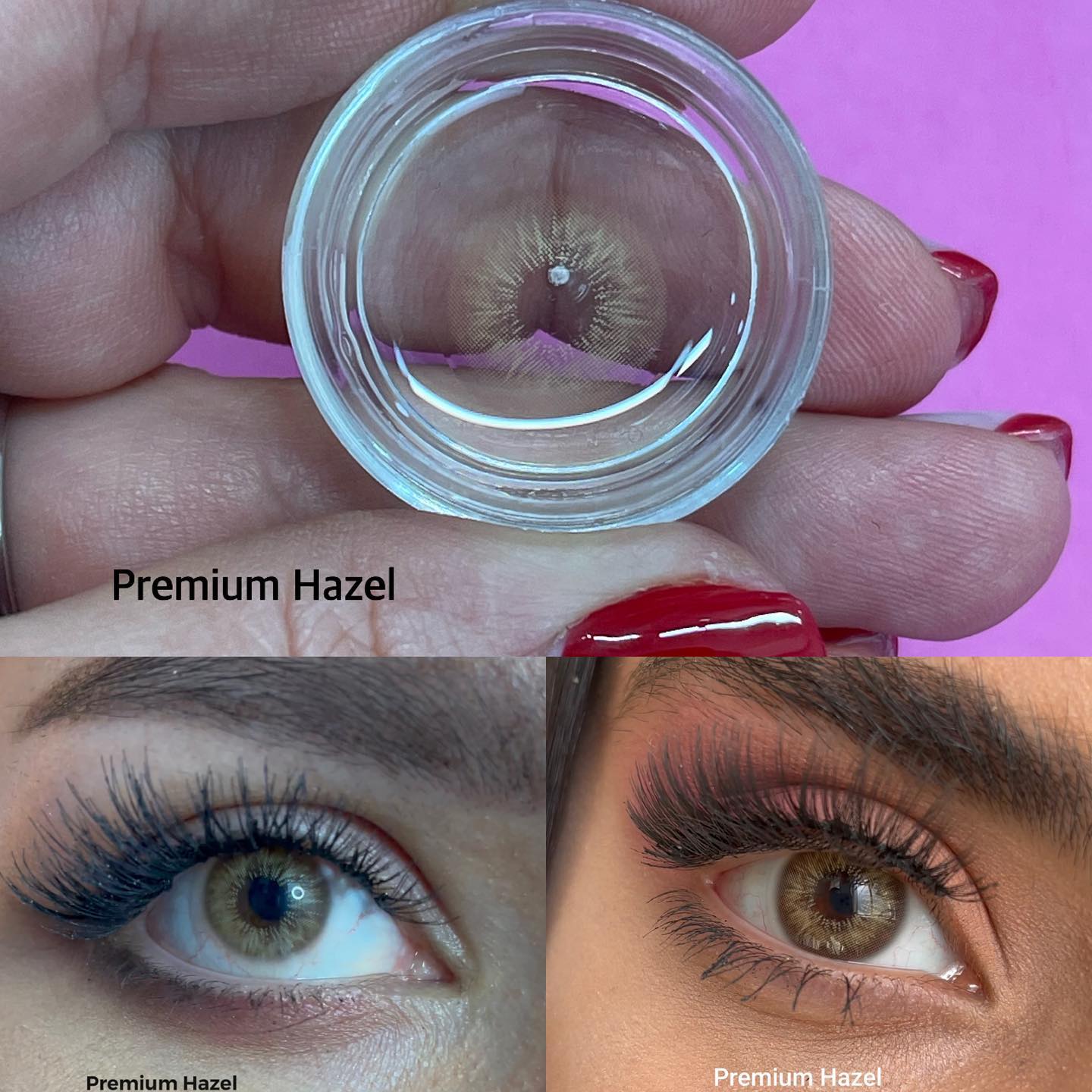 Try Matia Premium Hazel Monthly Colored Contacts for dark eyes. Golden hazel tones add warmth and depth, with 60% water content and powers from 0.00 to -8.00.