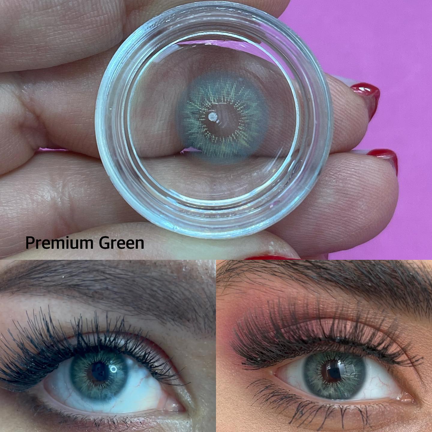 Discover Matia Premium Green Yearly Colored Contacts for dark eyes. Add a distinctive green tone to your eyes with 40% water content and powers from 0.00 to -8.00.